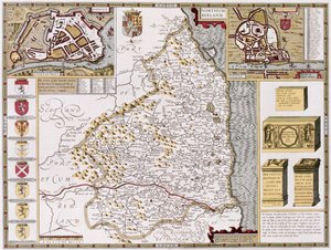 Northumberland, inciso da Jodocus Hondius (1563-1612) da 